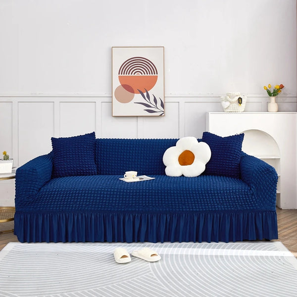 Elegant Elastic Sofa Cover Light Luxury Stretchable Fabric Full Coverage with Seersucker Skirt Perfect for Living Room Decor