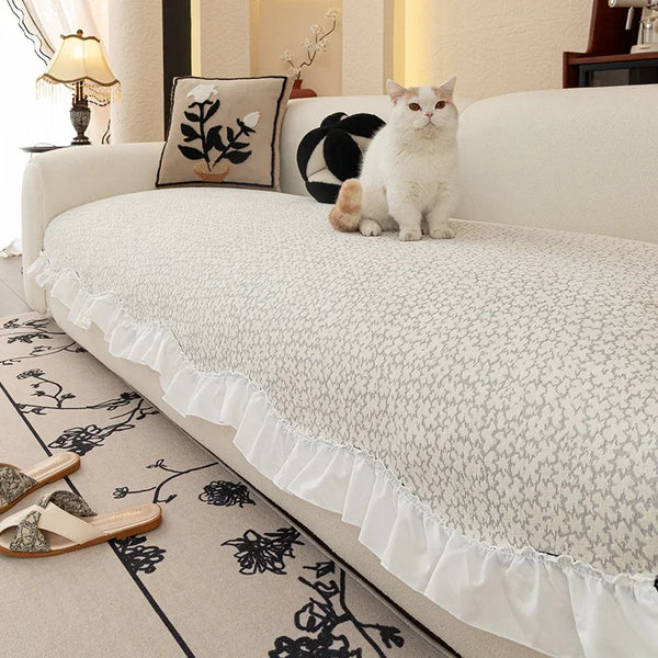 French Antique High-end Skirt Sofa Cushion 2025 New Style Light Luxury High-end Straight Row Cover Four Seasons