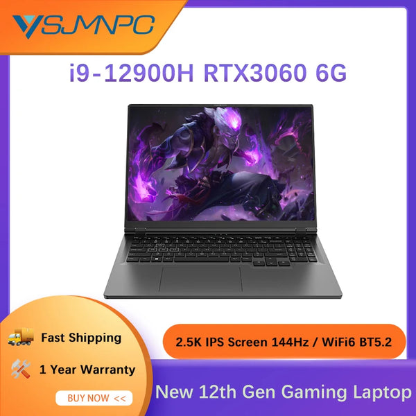New 12th Gaming Laptop 16.1 Inch Intel i9-12900H NVIDIA RTX 3060 6G Windows11 2.5K IPS Screen 144Hz RGB Keyboard WIFI 6 BT5.2