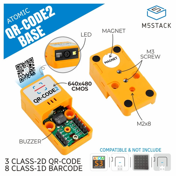 M5Stack Official ATOMIC Barcode/QR-Code Scanner 2 Base