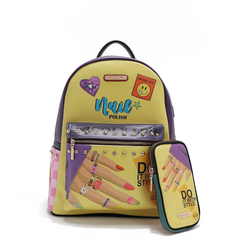 MOCHILA GRANDE DE MODA CON PUERTO DE CARGA USB Y BOLSA (NAIL POLISH)-0