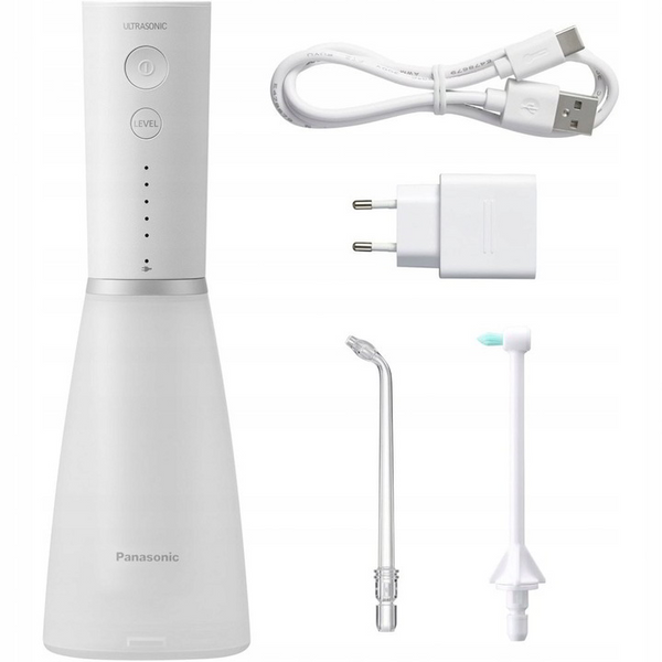 Irigator oral Panasonic Ultrasonic EW-DJ86-W503, 5 trepte de presiune, incarcare rapida 1h, portabil, Duze Ortodontica si Ultrasonica incluse, Capacitate rezervor 200 ml, Alb (EW-DJ86-W503)